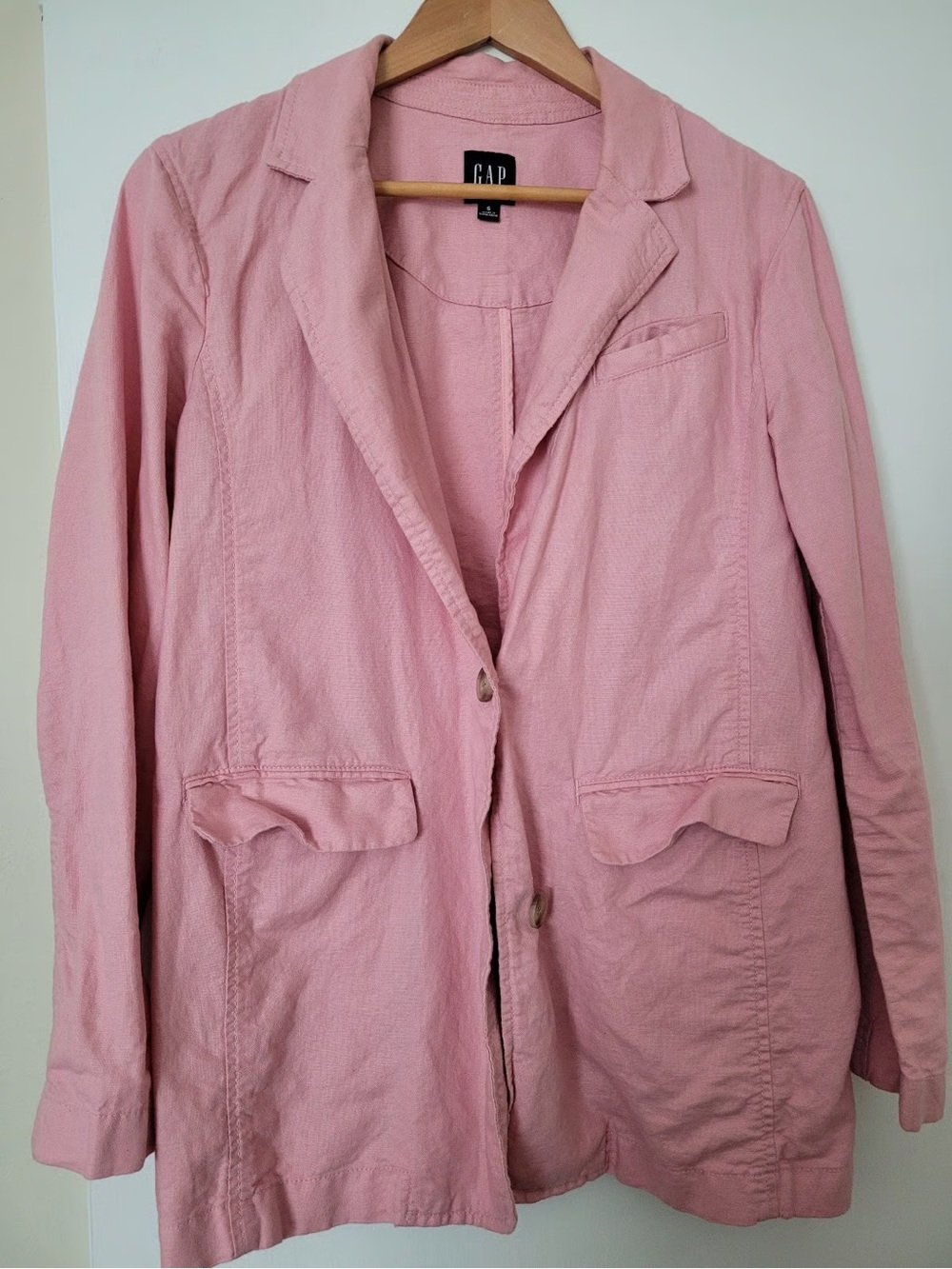 GAP Women's Coral Pink Two-Button Cotton Blazer